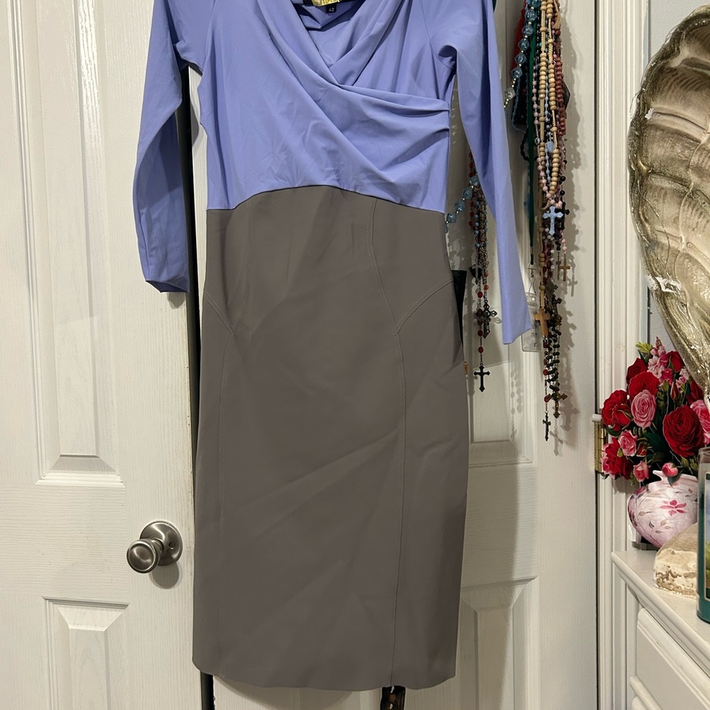 Chiara Boni Periwinkle and Charcoal Long Sleeve Dress